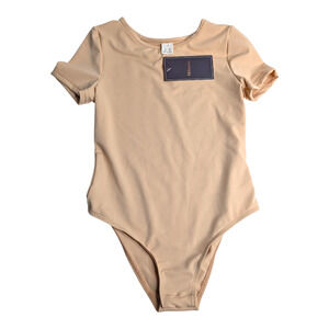 Girls Basic Beige Nude Colored‎ Leotard with Short Sleeves Size 8 Youth New